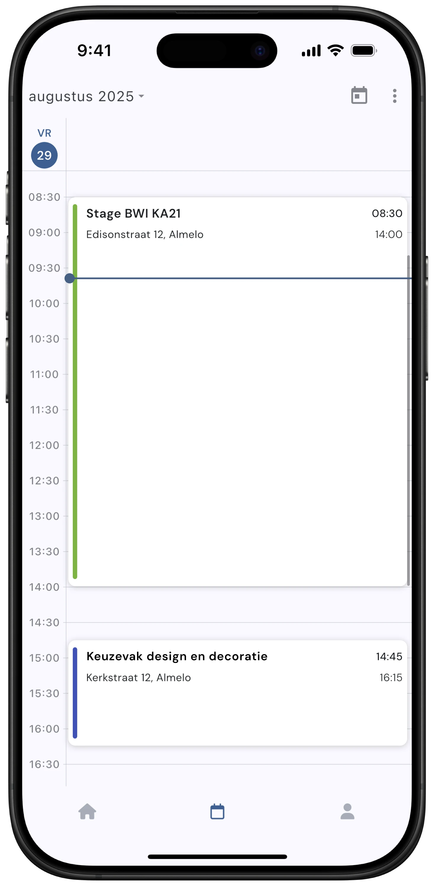 Agenda bekijken in student app sam/sam - hybride educatie, buitenschoolse activiteiten en planning